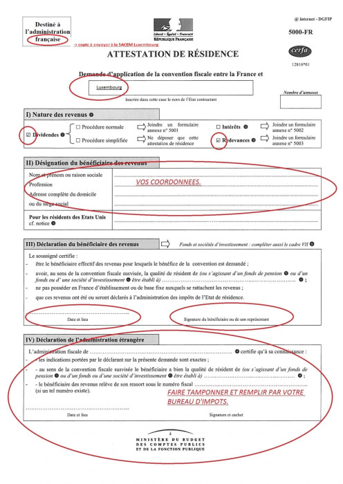 Attestation de résidence fiscale 5000fr