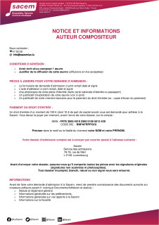 Dossier admission Auteur Compositeur Certains droits & territoires