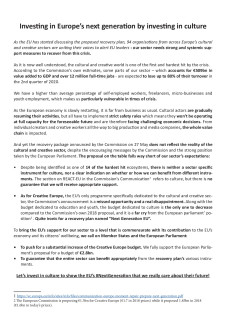 Joint sector call - Investing in Europe’s next generation by investing in culture