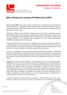 COM20-0516 Bjorn Ulvaeus elu nouveau President de la CISAC 2020-05-29 FR