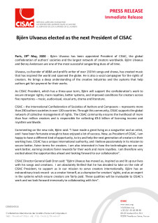 COM20-0516 Bjorn Ulvaeus elected as the next President of CISAC 2020-05-29 EN