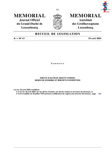 Version coordonnée et inofficielle de la loi du 18 avril 2001 sur les droits d'auteur, les droits voisins et les bases de données